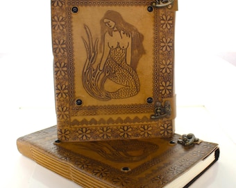 7"x10" Mermaid Embossed Leather Journal, each