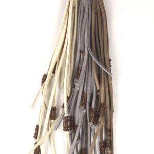 Suede Leather Tassel with Copper wire accents, in Taupe, Gray or Ivory, 9.5&quot; length, each 15872