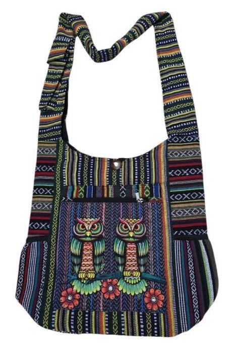 Boho Owl Pattern Shoulder Bag - Colorful Woven Crossbody Tote, each