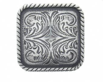 Tooled Silver Concho, square, with screw on back, 1.75", 2 each
