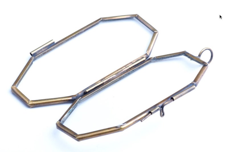 Antique Gold and Silver Coffin Shape Hinged Glass Pendant Locket Pack of 6 3 each per finish G2333set