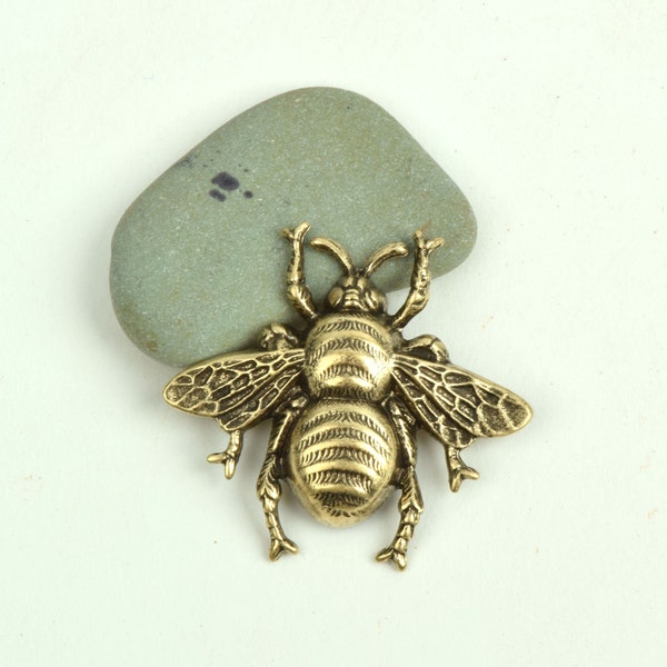 Honey or Mason Bee Metal Stamping, 28mm long x  31mm Wide, Made in USA, antique gold, EAch