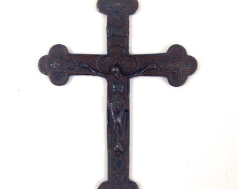 Crucifix Rosary Cross Pendants, rustic brown finish, Made in USA, pack of 2