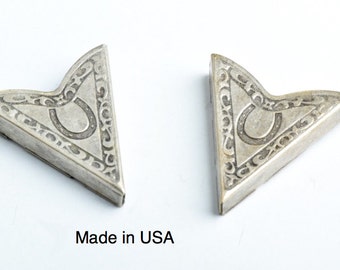 Horse Shoe Western Collar Tip,, Antique Silver, Made in USA, pair of 2