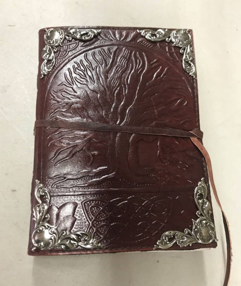 Leather journal Tree of Life embellished with | Etsy
