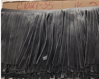 Charcoal Gray Leather  Fringe for embellishment of purses, jackets or other accessories, Sold by the Foot (30 cm)