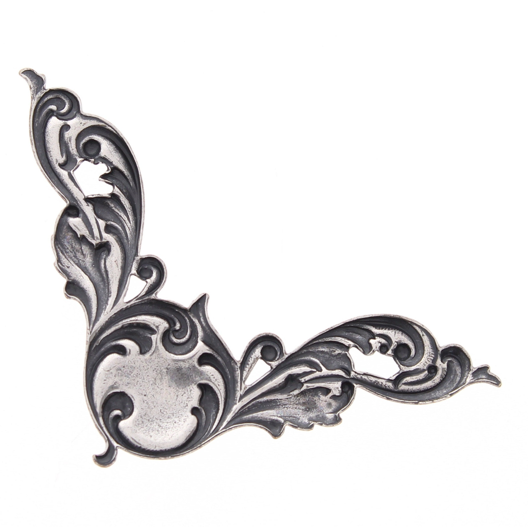 46mm Filigree Book or Frame Metal Corner, Classic Silver