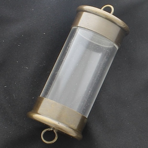 Memory Capsule Pendant, 2 1/3&quot;, J143BR, Antique Brass Gold Caps, Plexi Glass, Each  J413BR