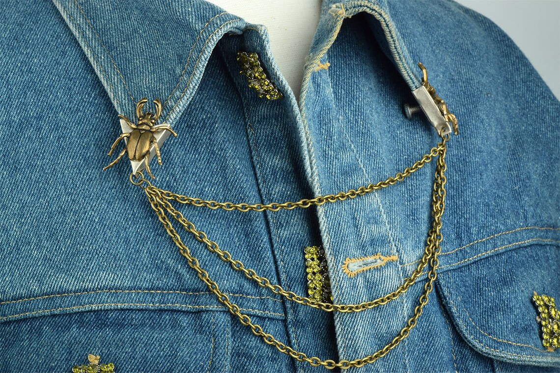 Beetle Bug Insect Collar Tip With Chaser Chain Necklace, Antique Gold ...
