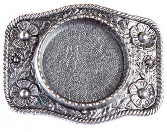 3.2" Silver Dollar Coin Belt Buckle Base, 46mm round bezel, Rustic Black or Antique Silver, 1 each