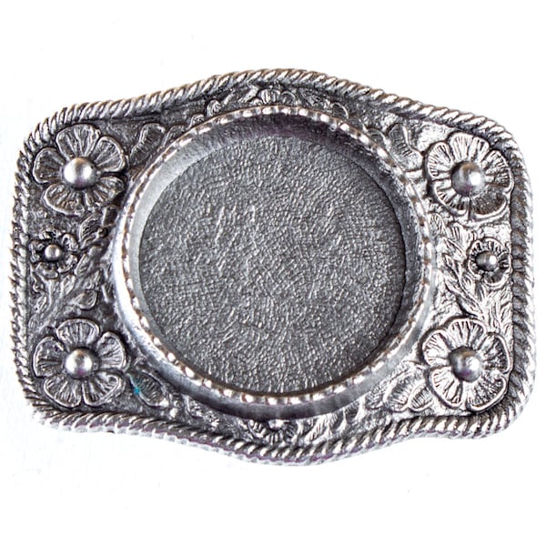 3.2" Silver Dollar Coin Belt Buckle Base, 46mm round bezel, Rustic Black or Antique Silver, 1 each