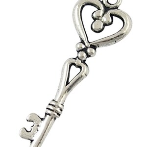 Silver Key Charms, antique silver, pack of 12