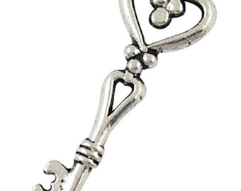 Silver Key Charms, antique silver, pack of 12