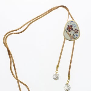 Vintage Enamel Flower Bolo Tie, 36&quot; gold chain, each