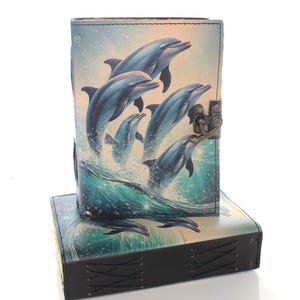 5"x7" Dolphin Printed Leather Journal with Latch, each
