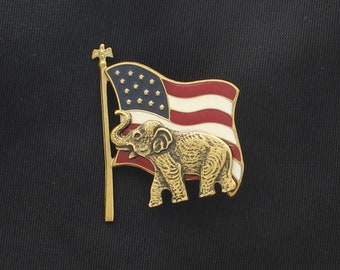 Election Vote Party Pins, Democrat Donkey or Republican GOP Elephant, sold by each, Made in USA, each