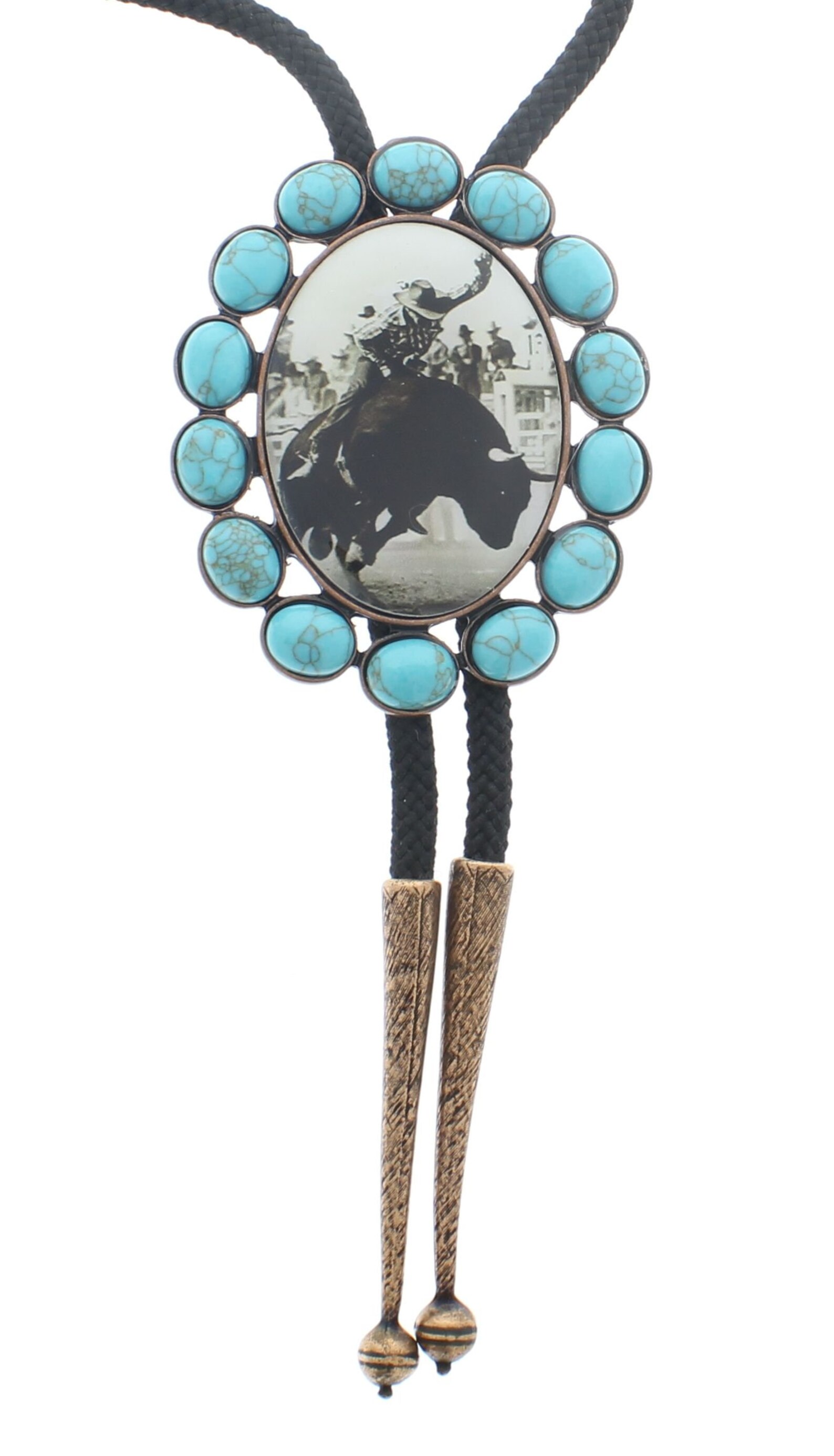 Bull Riding Bolo Tie With Turquoise Stones, Each - Etsy