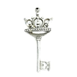 54mm Crown Skeleton Key Charm or Pendant, antique silver, Made in USA, pack of 2