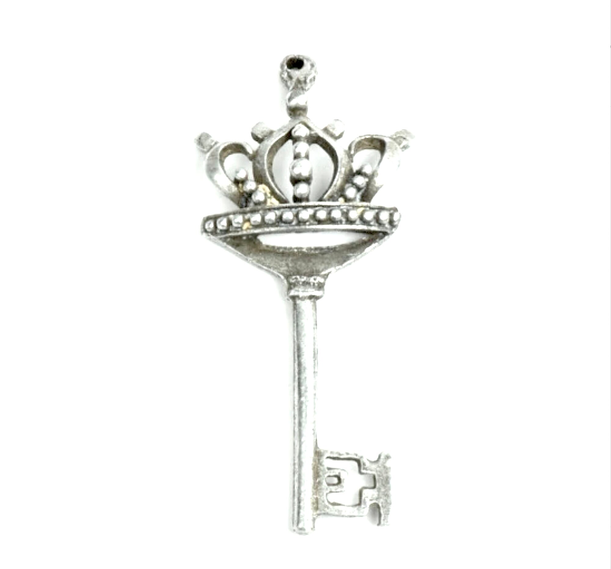 54mm Crown Skeleton Key Charm or Pendant, Antique Silver 54mm Crown Skeleton Key Charm or Pendant, Antique Silver