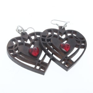 Walnut Wood Brown Heart EARRING , 2 inches (54x48mm), Each   (P1008)ER