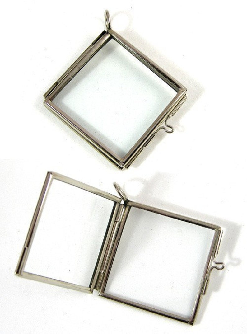 6 Glass Lockets Frame Pendants hinged diagonal square in Etsy