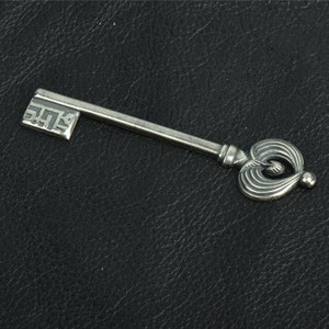 85mm Regal Skeleton Key Metal Charm Stamping, Classic Silver, Made in USA, pack of 3