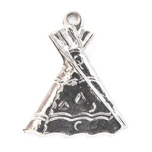 May include: Silver charm in the shape of a teepee with a decorative design.