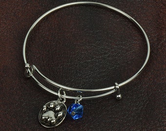 Pet Paw adjustable bangle bracelet, silver, each