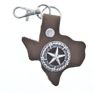 Texas purse concho hanger or key fob, 3", antique silver and brown, made in USA, Each