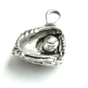 BaseBall Glove Charm, classic silver, made in USA, pack of 4