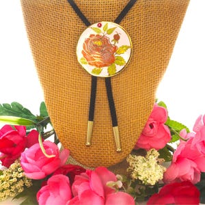 52.9mm Enamel Red Rose Bolo Tie, made in USA, each