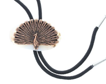 Peaock Bolo tie, copper   BOLO TIE, 36: cord, made in USA