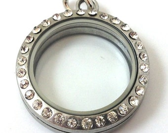 6 Floating Our Glass Lockets with crystals, Jewelry Shadow Box Pendants, silver, 2 each color