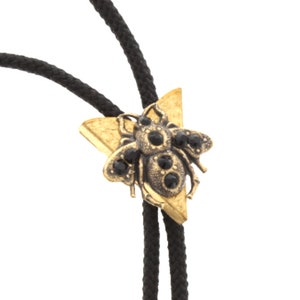 Honey Bee or Mason Bee Bolo Tie, in Gift Bag, with Black, Clear or Pink Crystals, Antique Gold on 36&quot; Woven cord, Made in USA, Each