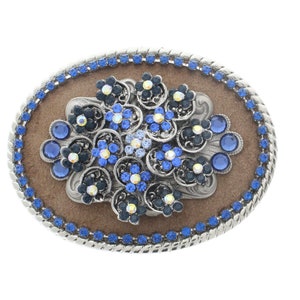 Blue Crystal Belt buckle , hand made, 3.25&quot;  , fits 1.5 belt, belt not included