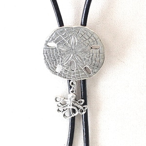Sand Dollar  Bolo Tie with , antique silver,   Made in USA, Each