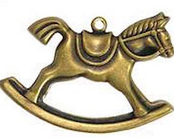 Dije de caballo mecedor vintage, plata antigua, fabricado en EE. UU., paquete de 6