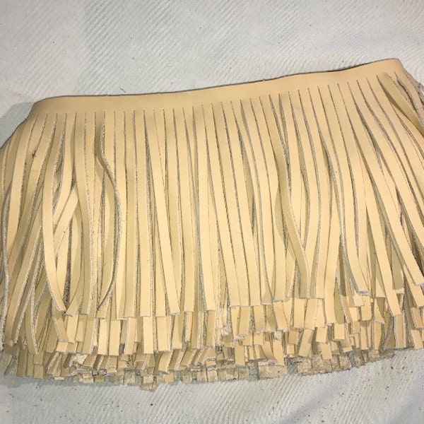 embossed White  Leather Fringe for embellishment of purses, jackets or other accessories, Sold by the Foot (30 cm)