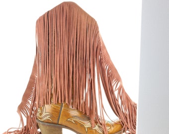 Suede Leather Fringe in Orange, 10 inch length with 1/2 bias at the top, Made in USA, sold by foot