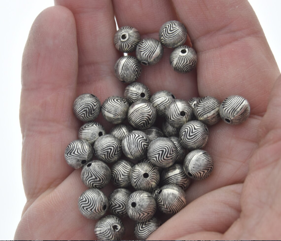 10mm Swirled Round Beads Antique Silver Beads pack of 31 Etsy