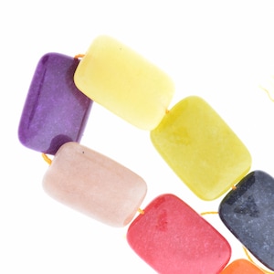 Multi Color Jade Beads, 25x18mm cushion rectangle, Black, Chartreuse Green, Yellow, Red, Taupe, Semi-precious, pack of 7 beads