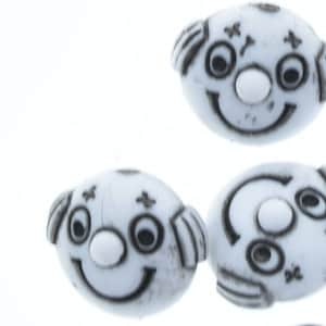 13mm Clown Face Beads, smiling face, Black / White or Turquoise Antique, pack of 21 beads
