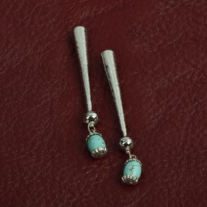 Turquoise Bolo Tips, antique silver, Made in USA of zinc, Set of 2