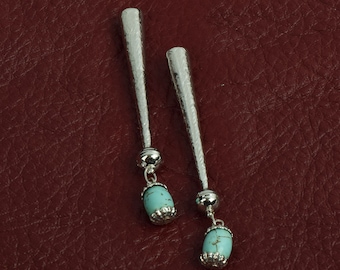 Turquoise Bolo Tips, antique silver, Made in USA of zinc, Set of 2