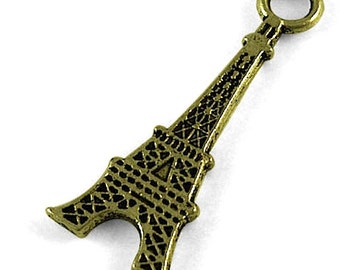 12 Eiffel Tower Charms, 1 1/4" height, antique gold, pack of 12