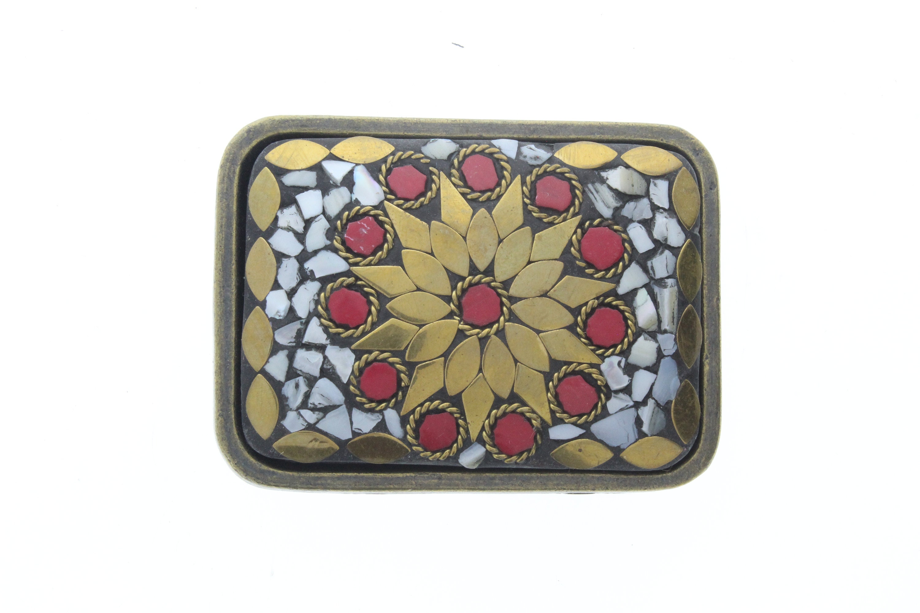 Handmade up cycled vintage, porcelain mosaic belt, buckle 3 1/2” x 2 1/2” Buckles 1 1/2 inch | JC main image 2