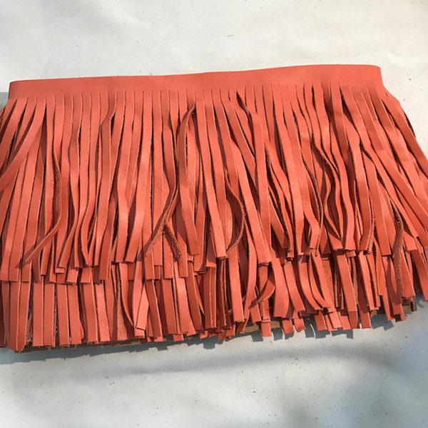 Orange  Leather Fringe for embellishment of purses , jackets or other accessories, sold by ft (30 cm) - C1026/97