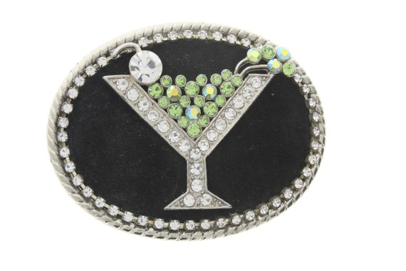 Martini Crystal Belt Buckle , Hand Made, 3.25