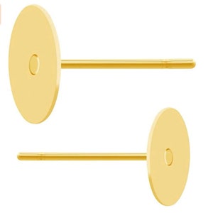 8mm Ear Post, Hypoallergenic Earring Posts Gold Plated Stud Earrings, Flat Board Setting with Earnut Backs, pack of 12