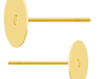 May include: Two gold-toned earring posts with round, flat backs. The posts are made of metal and have a smooth finish.